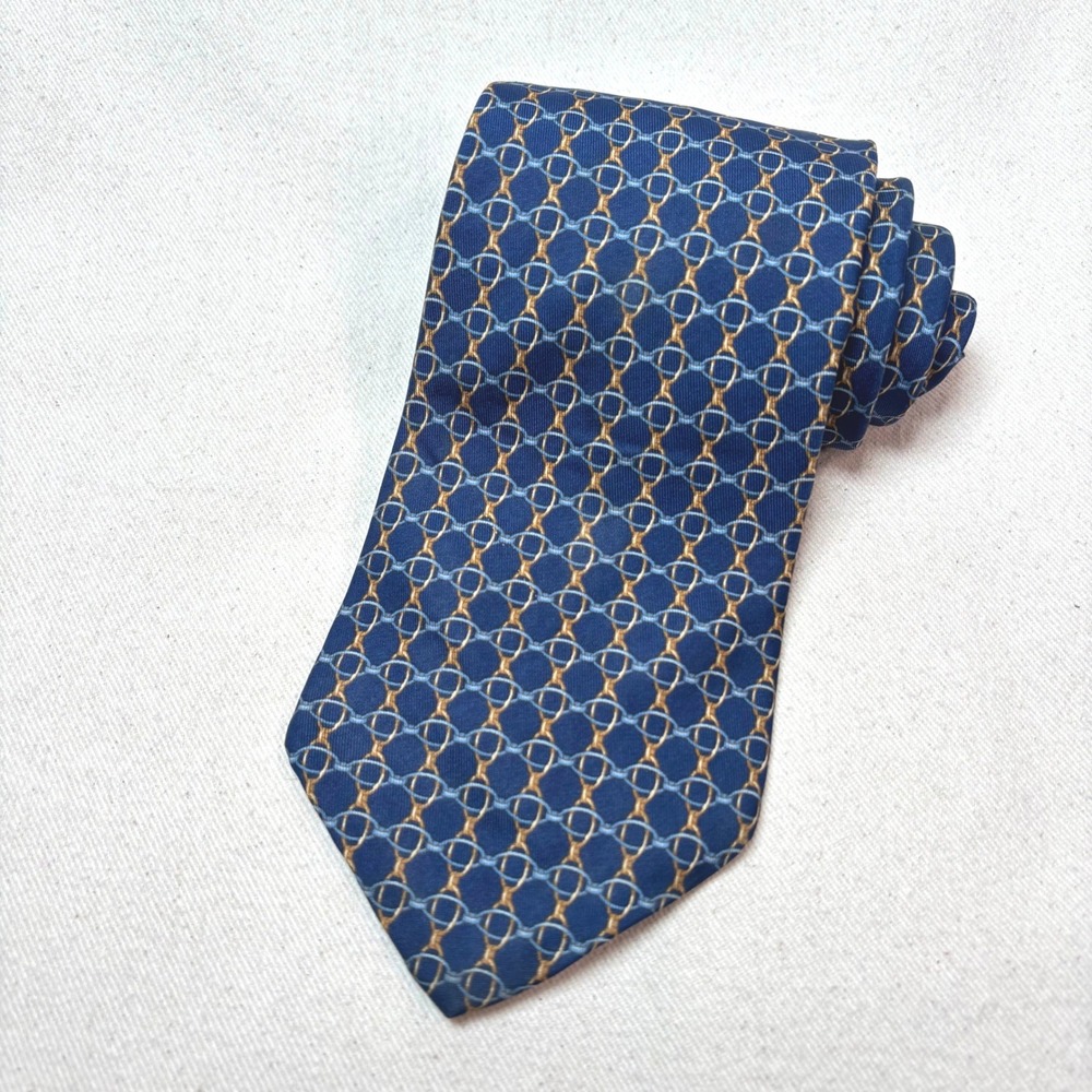 Brooks Brothers Makers Mens Silk Tie Blue Geometric Pattern Made in USA